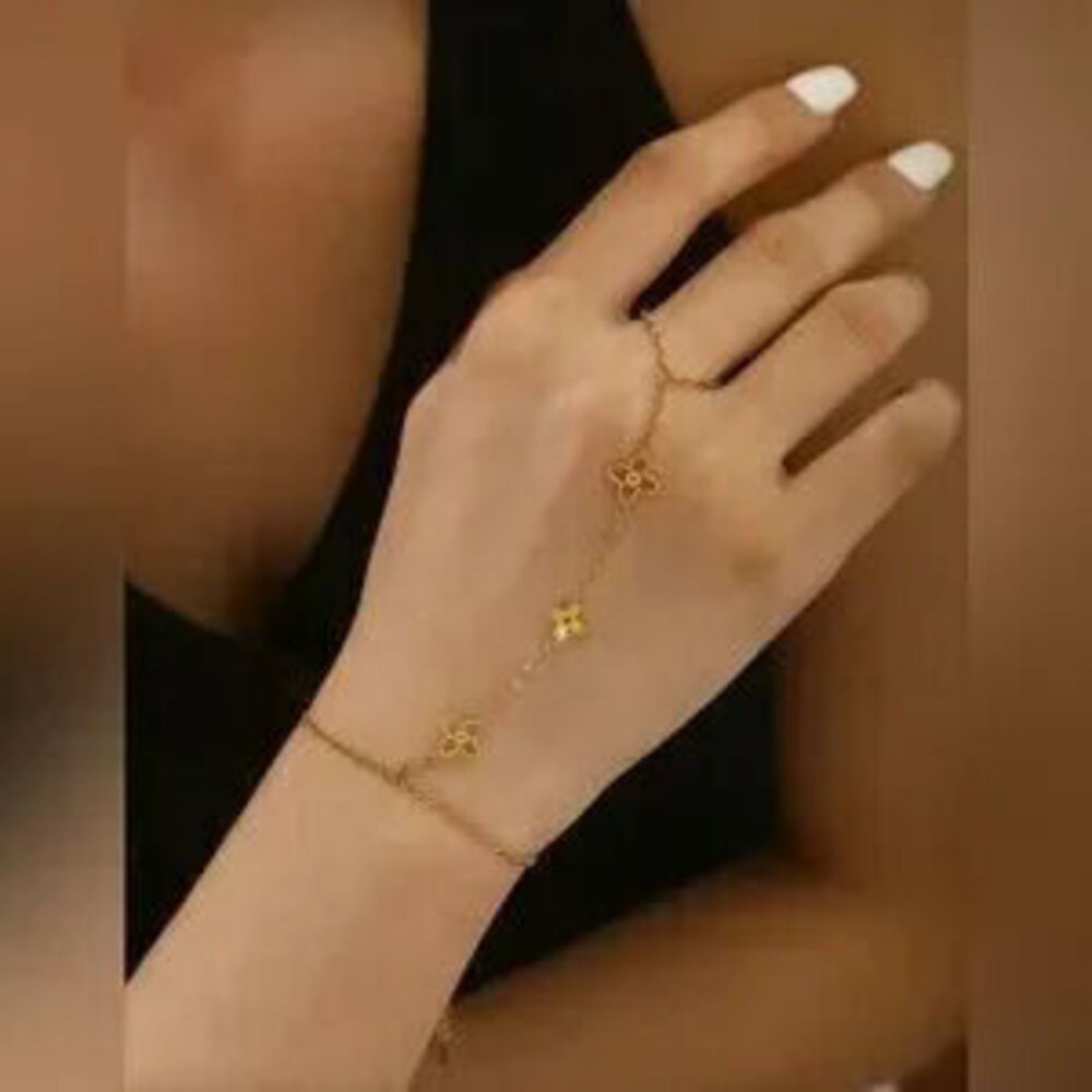 Gold Stainless Steel Flower Hand Chain Bracelet Ring Bracelet Gift Dainty
